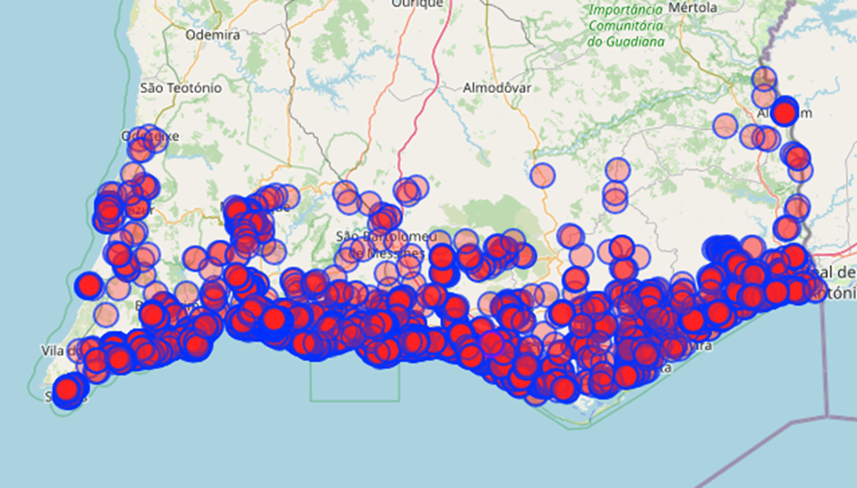 Mapa de piscinas no Algarve
